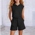 thumbnail image 4 of NAISIBABY Girls Outfit Sets, Hooded Tank Tops and Drawstring Shorts 2-Piece Summer Casual Sports Clothes Black Size 14, 4 of 5