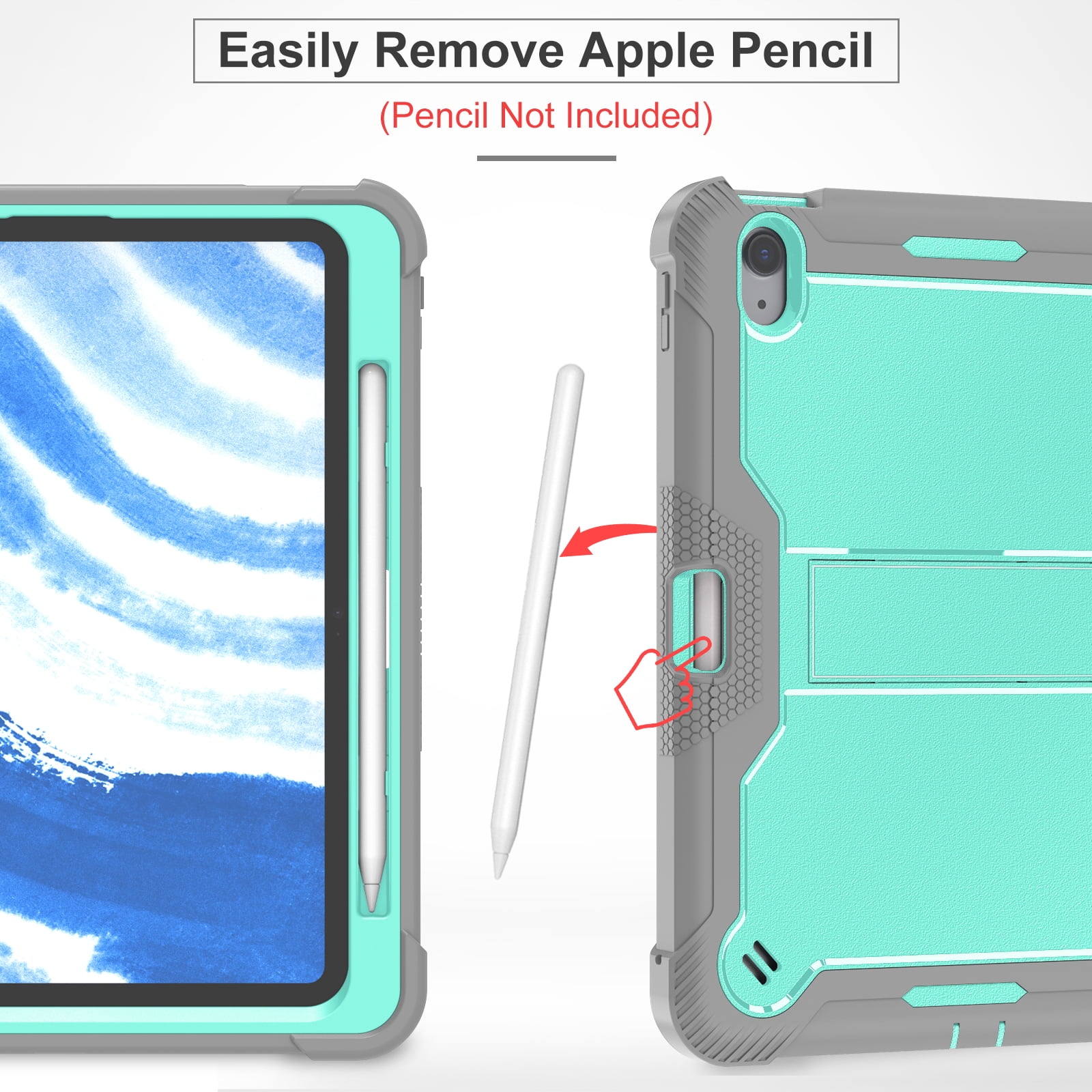Allytechgroup Rugged Case for Apple iPad Air 11 M4 M3 M2 2026 2025 2024, Dual-Layers Kickstand Anti-Scratch Bumper With Pencil Holder Lightweight Kids Friendly Case Cover for iPad Air 11", Green