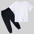 thumbnail image 4 of LEKWK 2-Piece Casual Outfit Set for Little Girls Short Sleeve Solid Tee Elastic Waist Joggers Sweatpants Pockets Active Tracksuit Sporty Soft, 4 of 6