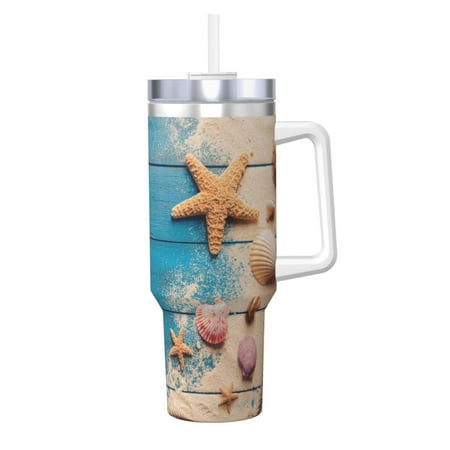 

Zeuib Shells and Starfish Printed Insulated Stainless Steel Hot/Cold Coffee Cup 40oz Ice Bully With Handle Tumbler with Straw and Handle Insulated Water Bottle Travel Mug Cup