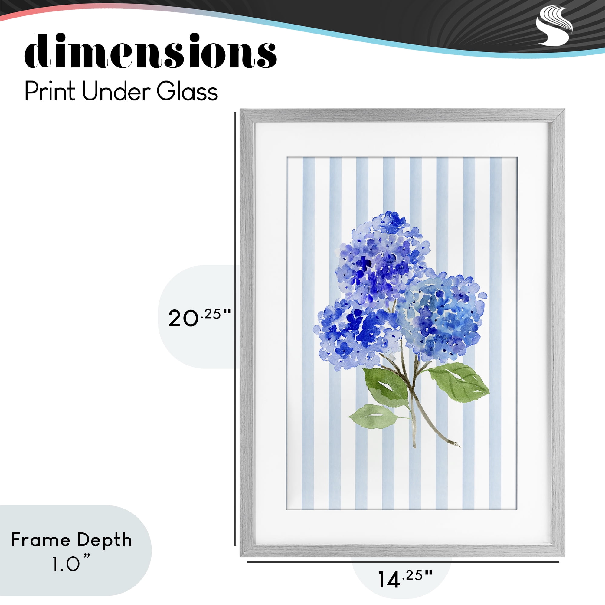 Stupell Industries Blue Hydrangeas over Stripes Gray Framed Print Under Glass, design by Corinne Haig
