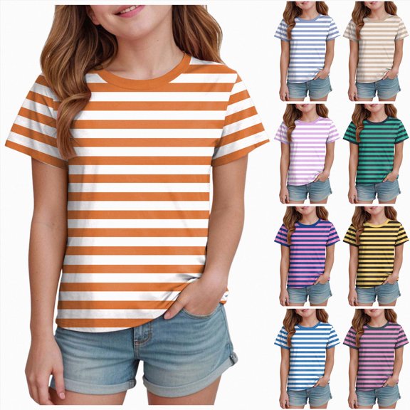10-11 Years Short Sleeved Top For Girls Casual T Shirts Vacation Top Casual T Shirts Vacation Top