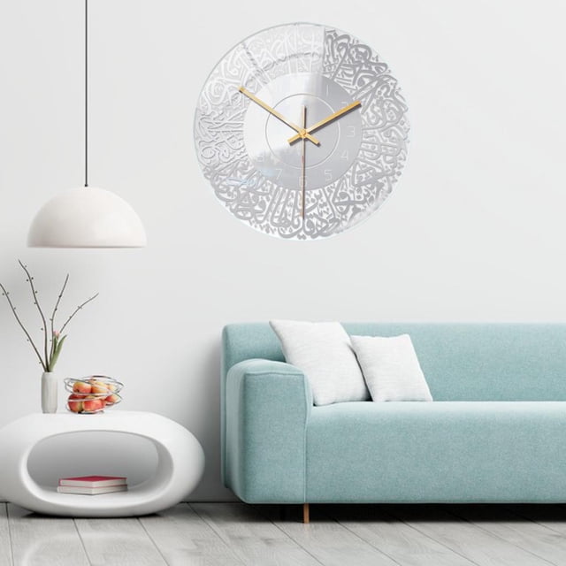 30cm Islámico Silencioso Reloj de Pared Hogar Dormitorio Decoración Musulmana , PLATA perfecl Reloj de pared