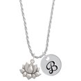 thumbnail image 1 of Delight Jewelry Medium Lotus Flower Silvertone Script Initial Disc - B - Charm Necklace, 20"+3", 1 of 4