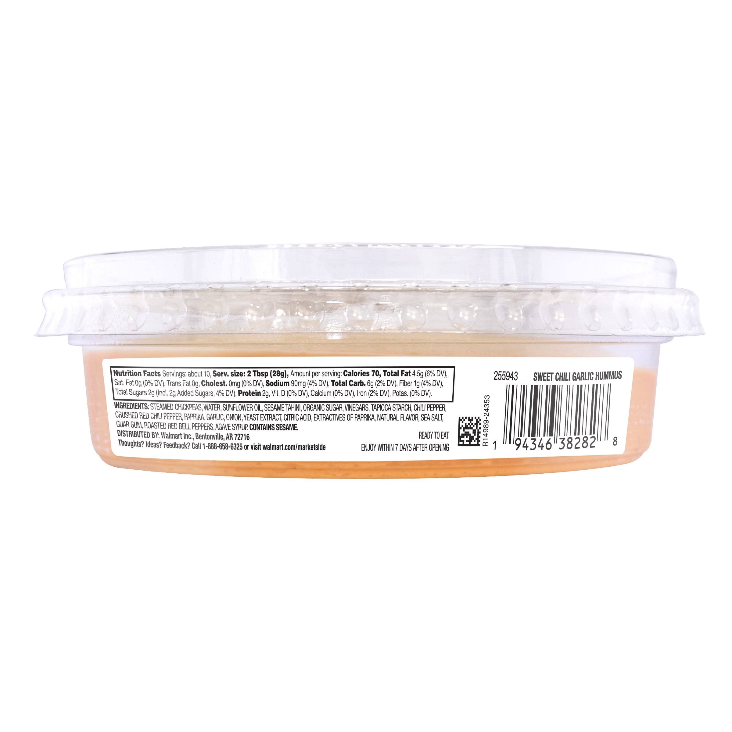 Marketside Sweet Chili Garlic Hummus 10 oz, Ready to Eat, Resealable Cup, 2Tbsp. (28g) Servings