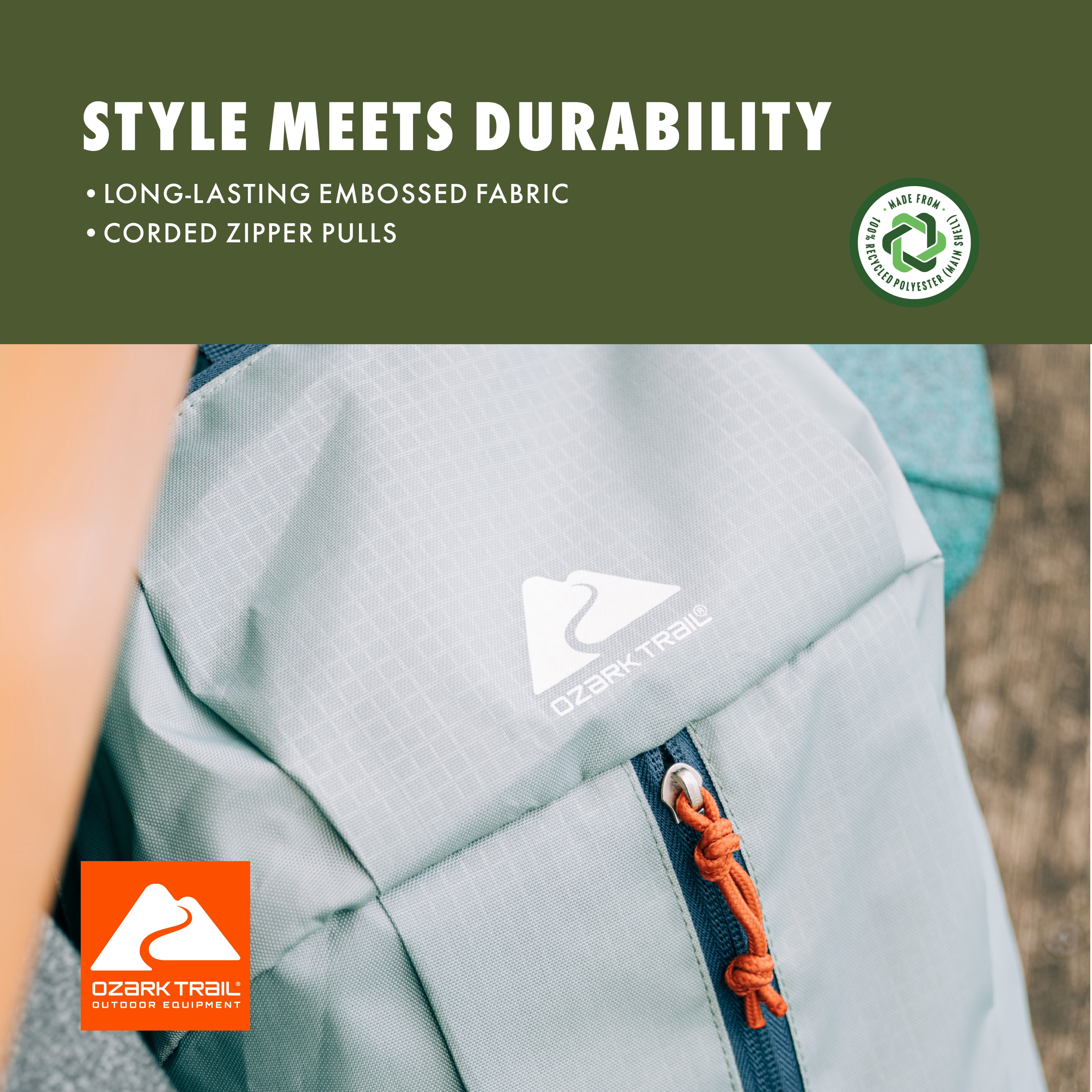 Ozark Trail 10L Daypack, Light Green, Embossed Fabric for Adults or Kids