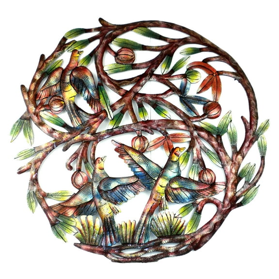 Tree of Life Hand Painted 24-inch Metal Wall Art Croix des Bouquets