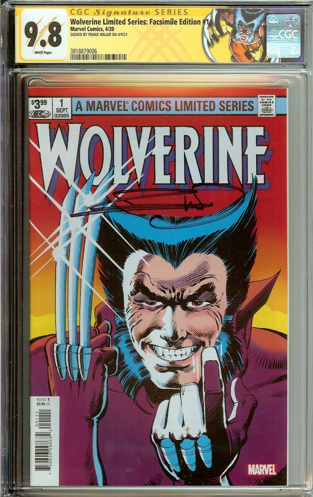 Wolverine Limited Series #1 CGC 9.8 Facsimile Edition Signed Frank Miller
