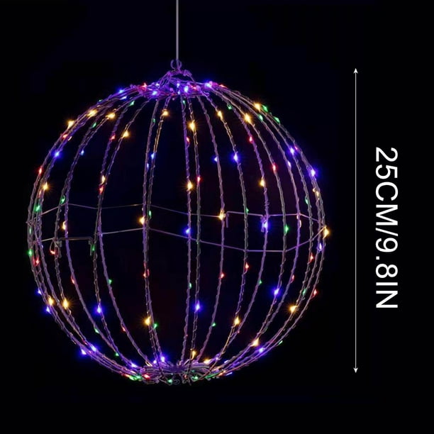 Lumières de sphère de Noël en Plein air | Sphères éclairées Pliables 3D -  Boules de noël éclairées à Piles, Cadre Pliable en Acier Inoxydable, pour