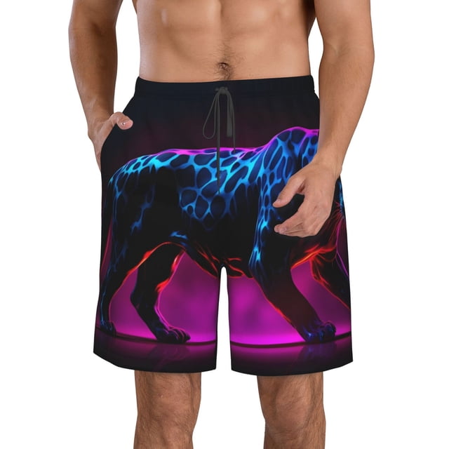 Goofa Futuristic Purple Panther A、 Printed Mens Swim Trunks Summer Quick Dry Short Beach Swimwear Bathing Suits-Large