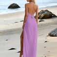 thumbnail image 3 of LEKWK Beach Cover Up Dresses for Women Deep V Neck Halter Maxi Dress High Slit Bathing Suit Overlay Summer Pool Party Holiday Outfits, 3 of 6