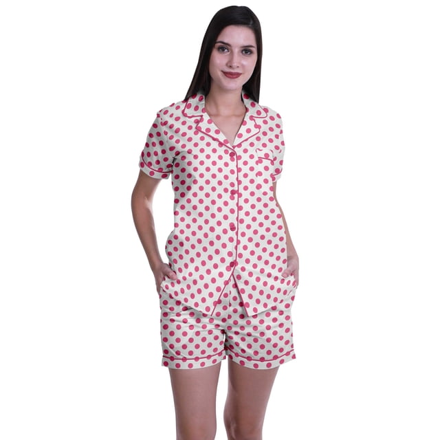 Moomaya Ensemble de Nuit pour Femmes à Manches Courtes, Chemise-Short à Boutons et Short