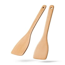 HSM 2pcs Wooden Spatulas for Cooking, 13inch Coated Beech Wood Turners for Frying, Non-Scratch Flat Spurtle for Pan & Wok, Cooking Utensils for Non Stick Cookware, Long Handle Non-toxic Scraper