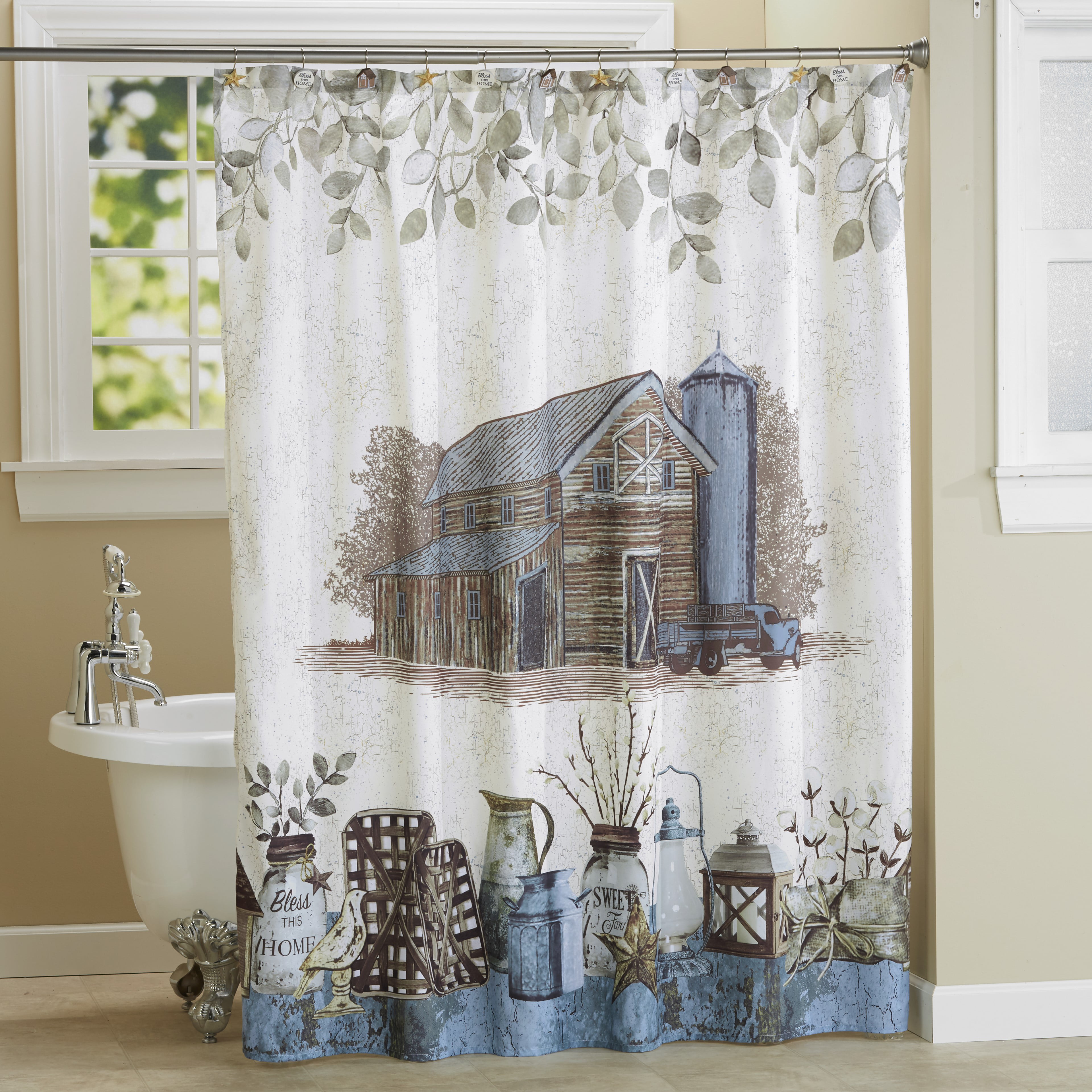 Barn Country Life Rustic Hardwood Cloth Fabric Bathroom Decor Set Shower Curtain 