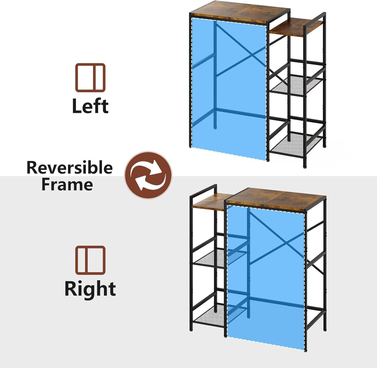 BEJOLO 3-in-1 Bakers Rack with Mini Fridge Shelf, Microwave Stand & Coffee Bar Station, Freestanding Kitchen Storage Organizer, Rustic Brown and Black