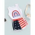 thumbnail image 3 of Bagilaanoe July 4th Unisex Toddler Baby Boy Girl Clothes Rainbow Print Short Sleeve/ Sleeveless Tops and Casual Striped Star Print Shorts 2pcs Independence Day Sets, 3 of 8