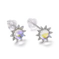 thumbnail image 1 of Anti-Tarnish Rhodium Plated 925 Sterling Silver Sunflower Stud Earring Findings Clear Moonstone Dainty Earrings for Girl Women Platinum 7.5x3.4mm Pin: 0.8mm, 1 of 3