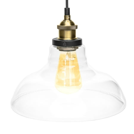 Best Choice Products Industrial Hanging Single Glass Pendant Light with Adjustable Cord,