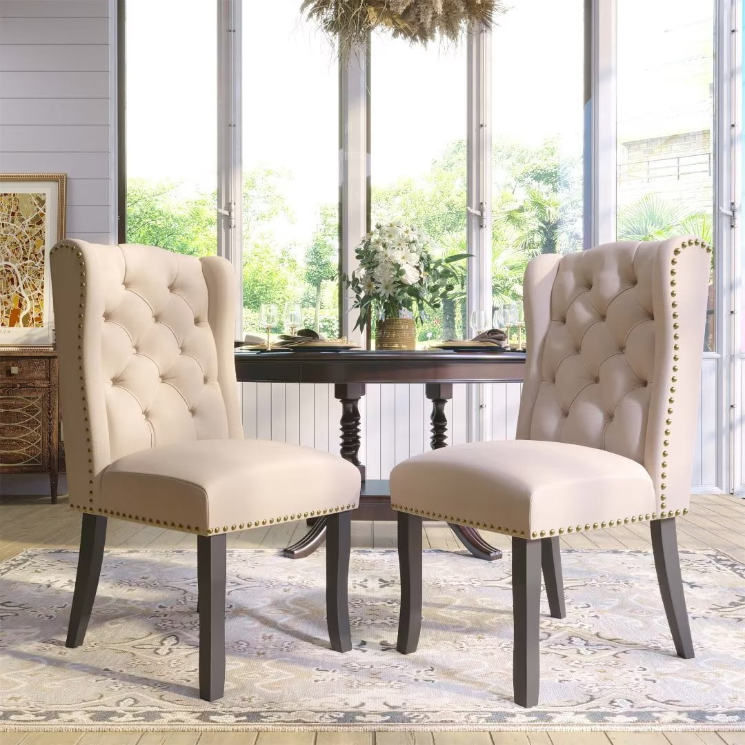 Cotton Fabric Dining Chairs Set of 2, Upholstered Highend Dining Room