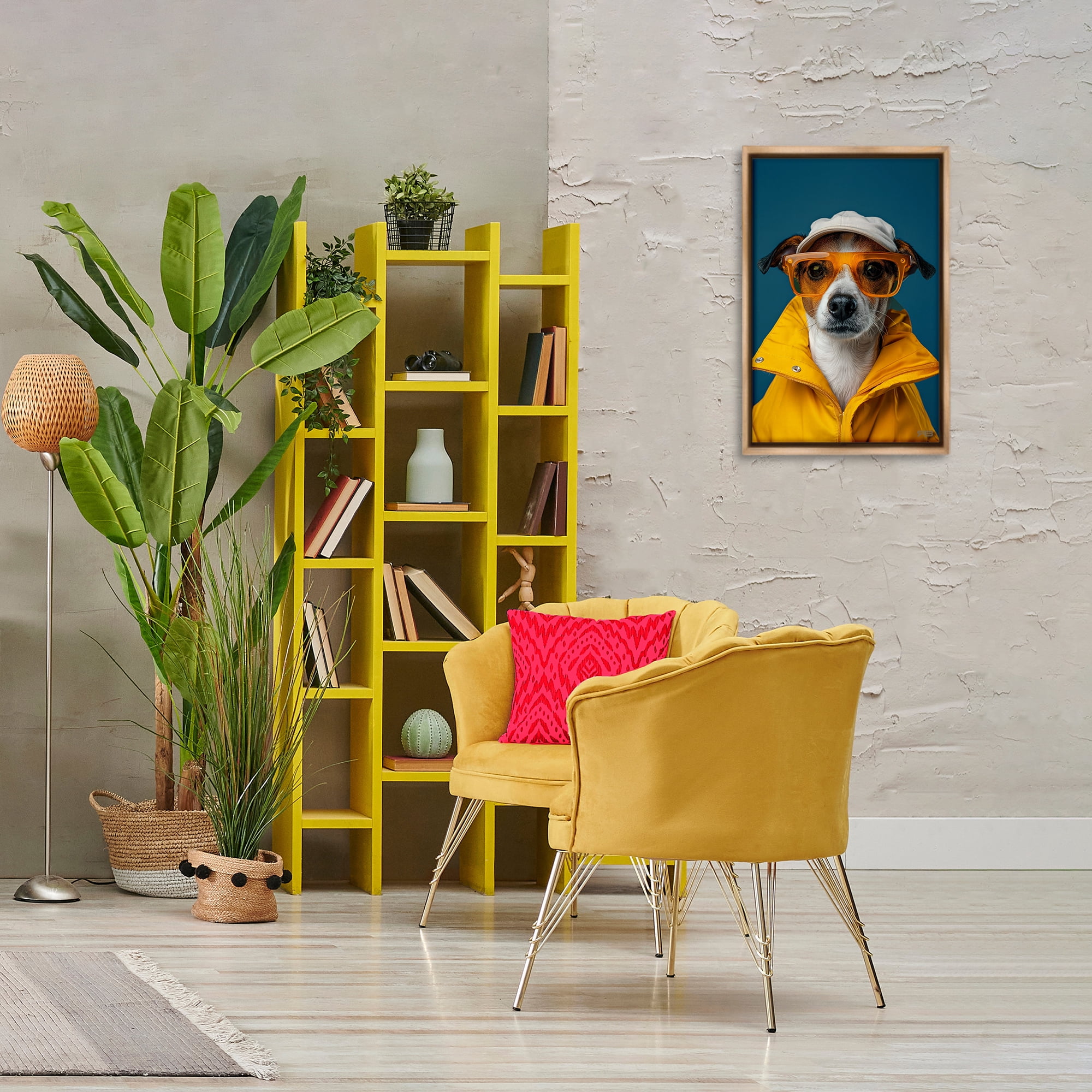 Stupell Industries Trendy Dog Friend Animals & Insects Painting Brown Floater Framed Canvas Art Print Wall Art, 17 x 25