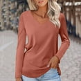 thumbnail image 2 of Timegard Tops for Women V Neck Comfy Long Sleeve Tops Basic Tee Casual Solid Color Mid Long Blouse, 2 of 5