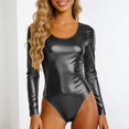 thumbnail image 2 of QURATI Swimwear Women’S Metallic Long Sleeve Shiny U Neck Gymnastics Leotard Dancewear Swimsuit Black L, 2 of 6