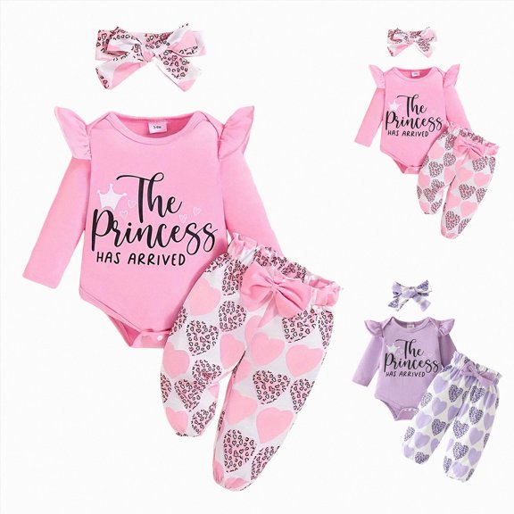 9-12 Months Teen Newborn Baby Girl Clothes Outfit Ruffle Romper Tops Floral Pants Outfit Fall Winter Clothing Light Purple Girl Winter Sleepwear Set