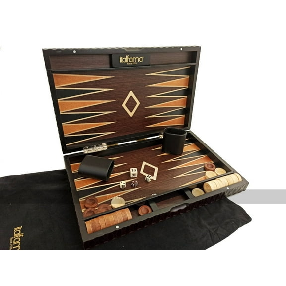 Deluxe Wooden Hand-Carved 15-inch Backgammon Set by Italfama
