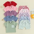 thumbnail image 3 of Douhoow Baby Boy Girl Summer Checkered Outfits Short Sleeve T-Shirts Plaid Shorts 2Pcs Set, 3 of 9