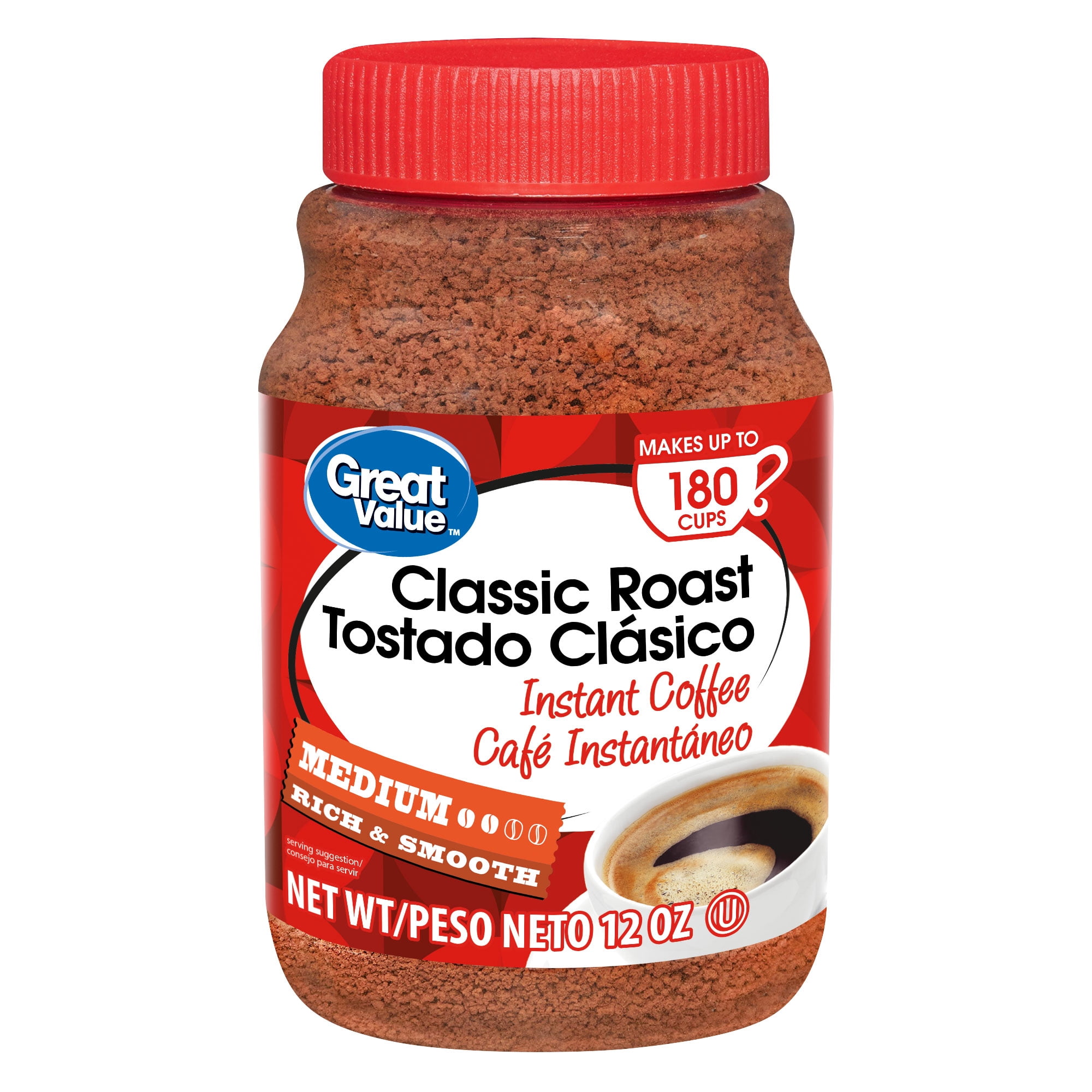 Great Value Classic Medium Roast Instant Coffee, 12 Oz