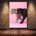 thumbnail image 4 of Contrast Tawny Leopard Black Panther Side Profile Solid Blush Pink Framed Canvas Wall Art,Modern Dual tiger Decor for Bedroom Lounge Ready to Hang-12"L x 8"W, 4 of 10