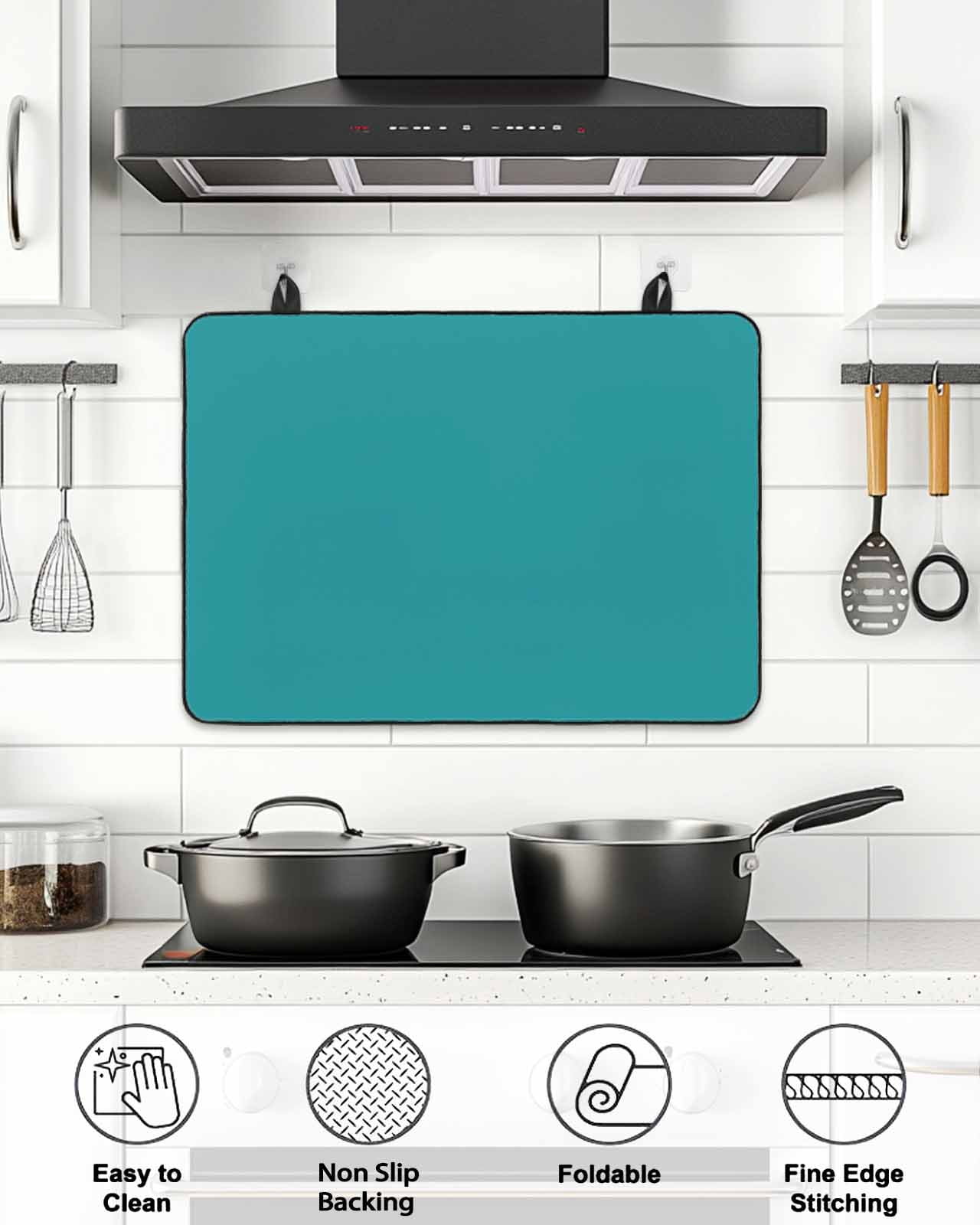 Stove Top Covers for Electric Stove, Teal Glass Stovetop Cover Protector, Turquoise Pure Teal Induction Cooktop Protector Oven Mat for Kitchen Countertop 36"x21"