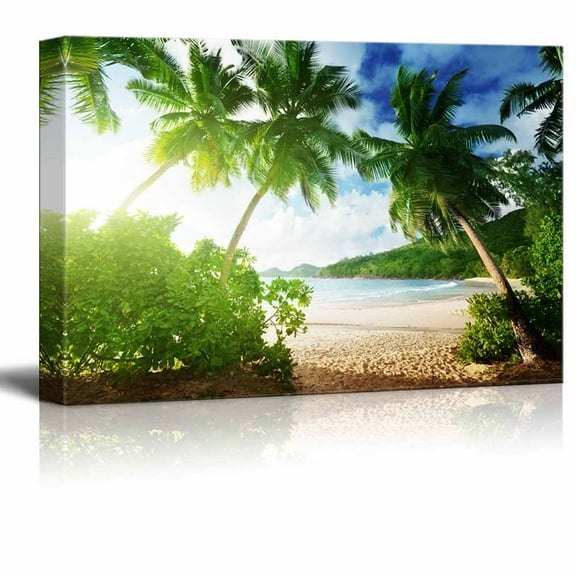 Beautiful Tropical Scenery Landscape Sunset on The Beach Takamaka Mahe Island Seychelles - Canvas Art Wall Art - 16" x 24"
