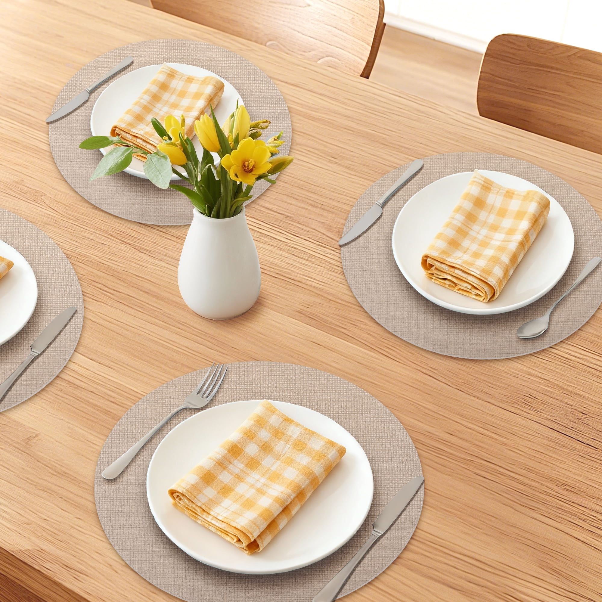 Unique Bargains 6pcs Faux Leather Wipeable Placemats Gray Brown 13"x13"
