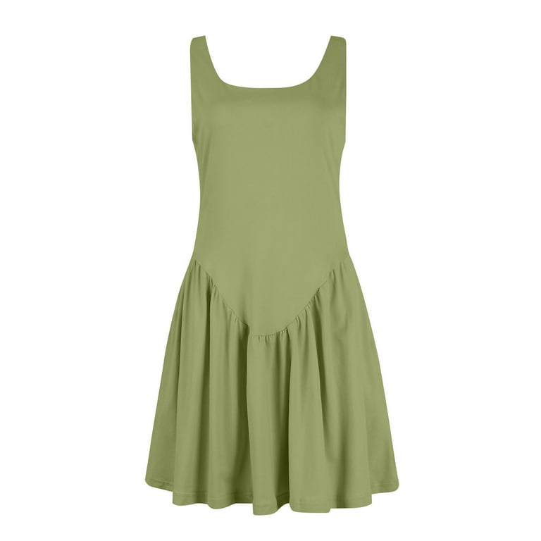 mini golf dress YueHuiYing Women's Tennis Flowy Pleated Ruffle Athletic Dress for Women  Halter Neck Sleeveless Mini Golf Dress with Shorts Pocket