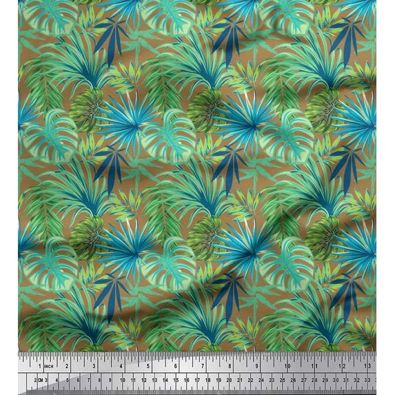 Soimoi Modal Satin Fabric Tropical Leaves Print Sewing Fabric Yard 42 Inch Wide