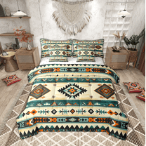 Manfei Hippie Aztec Teens Bedding Comforter Set 7pcs, Western Bohemian Abstract Queen Bedding Sets, Tribal Hippie Style Reversible Queen Sheet Sets, Microfiber Bedroom Decor