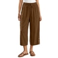 thumbnail image 2 of Oiangi Women's Wide Leg Capri Pants Elastic Waist Drawstring Ruched Capris Casual Button Pockets Crop Trousers for Vacation Travel Brown XL, 2 of 8