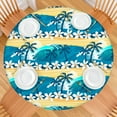 thumbnail image 2 of Backed Round Tablecloth with Tropical Beach Sunset and Ocean Sunset with Palm Trees Designs, Waterproof and Scratch-Resistant Vinyl, Elastic Edge Fit for Dining, Picnic, Patio, 2 of 4