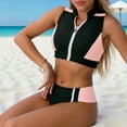 thumbnail image 7 of BSDJILFG High Waisted Bikini Sets for Women Color Blocked Full Zip Swim Tank Top with Brief for Holiday Swimwear, 7 of 7