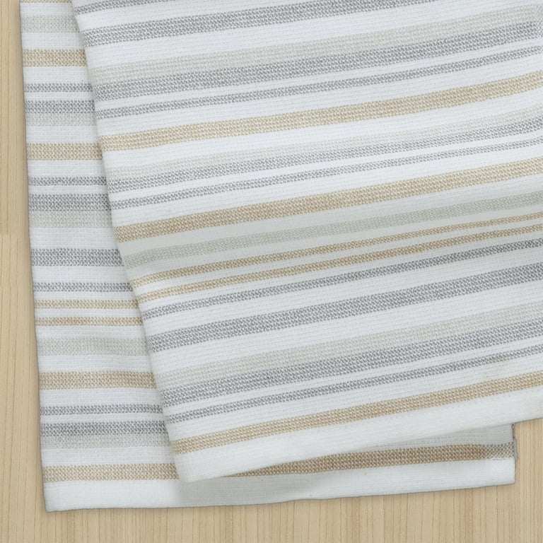 8pcs Olive Green Wide Multicolored Stripe Solid Color Kitchen Towels Set
