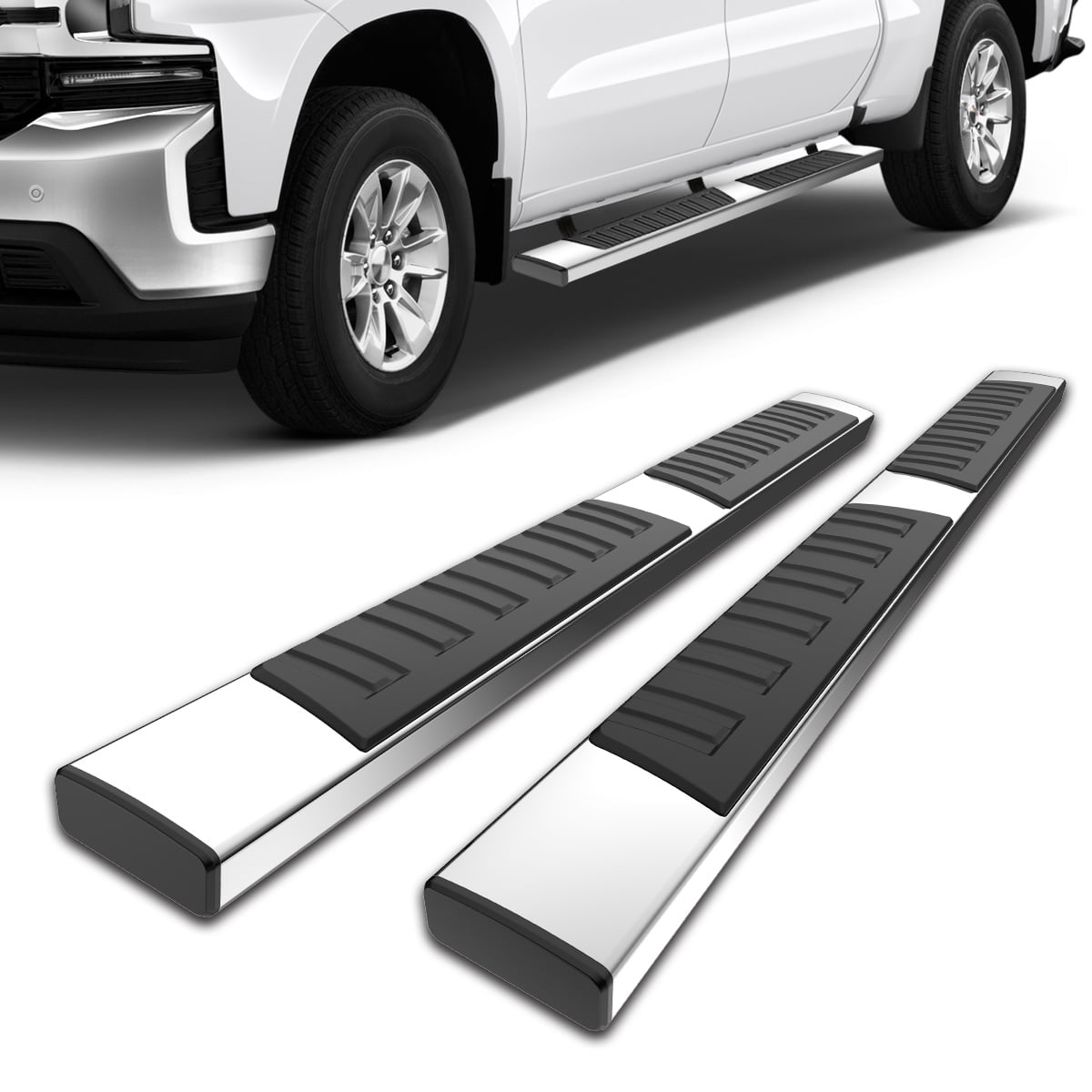 For 19-21 Silverado/Sierra Crew Cab 5" Black Oval Running Boards w/Red Step Pads