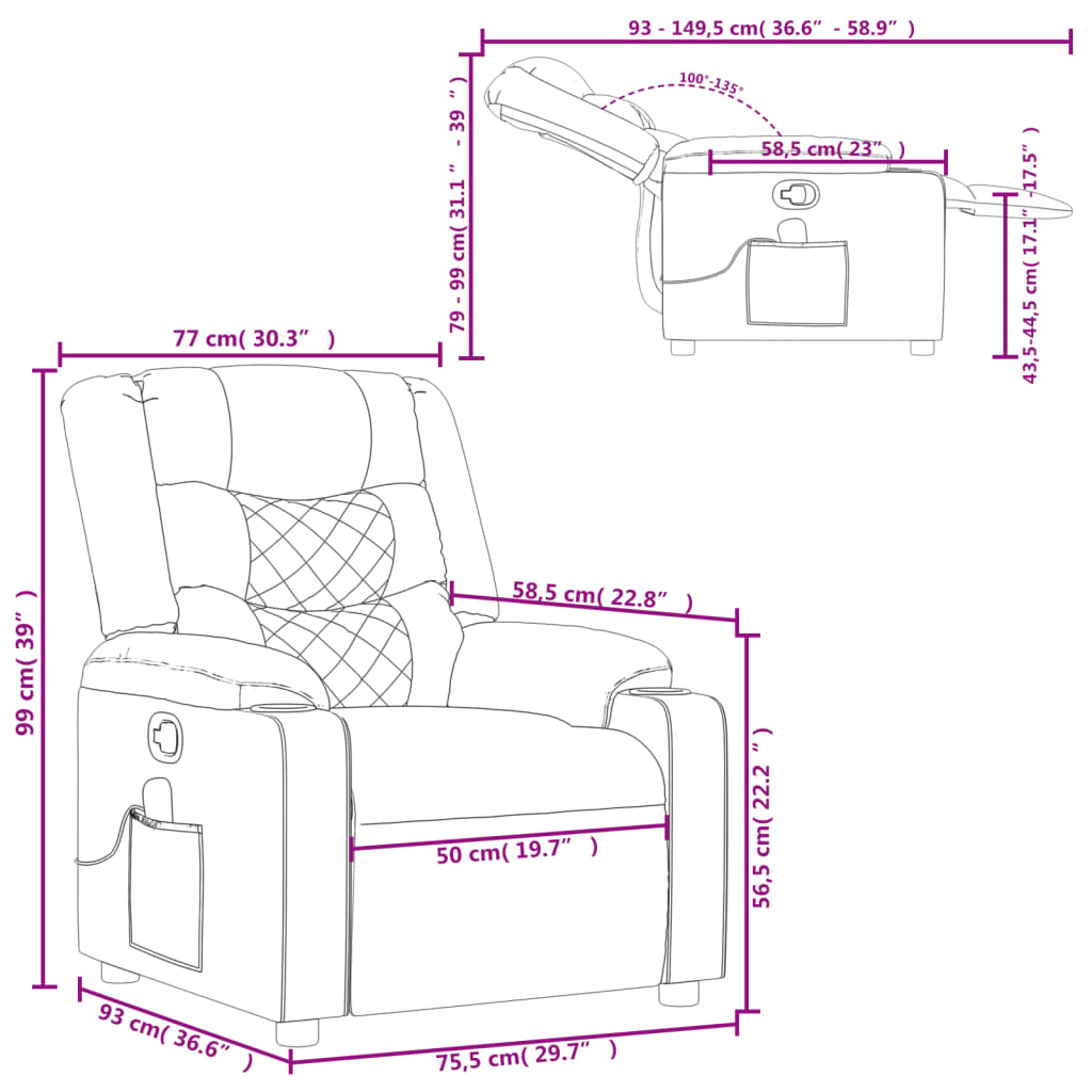 vidaXL Massage Recliner Chair Black Fabric