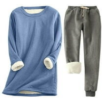 Casual 2 Piece Shorts Sets for Women Two Piece Sets for Women Shorts Vacation Women's Solid Round Neck With Thickened Insulation Long Sleeved Top And Pocket Thickened Pants Set
