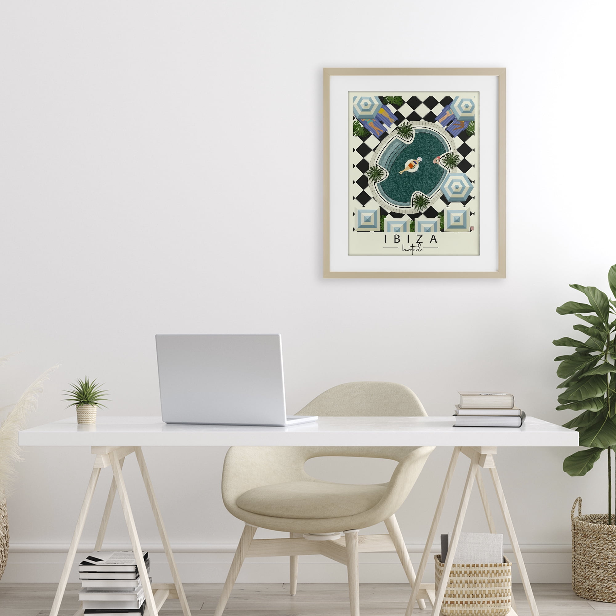 Stupell Industries Ibiza Hotel Aerial Pool Birch Framed Print Under Glass, design by Jen Bucheli
