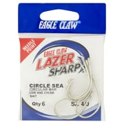 Eagle Claw Lazer Sharp Circle Live and Chunk Bait Fishing Hooks, Sea Guard, Size 4, 6 Pack
