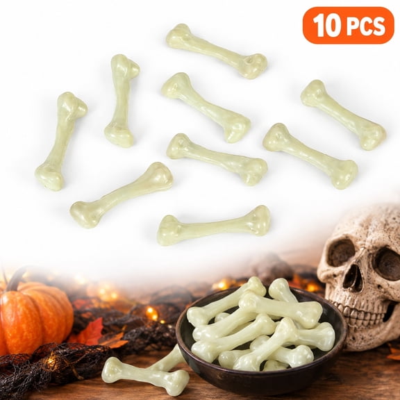 10-Piece Halloween Bone Props, 1.9 in Plastic Skeleton Party Decor