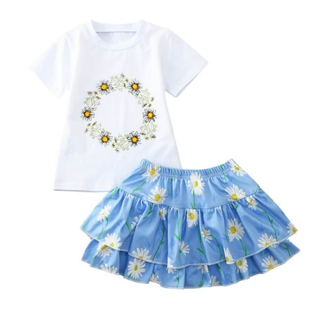 

Little Girls Crop Top Kids Sweat Outfits Girls Baby Girl Clothes Tiered Skirts 2PC Clothes Set Preemie Bundle Girls Clothes