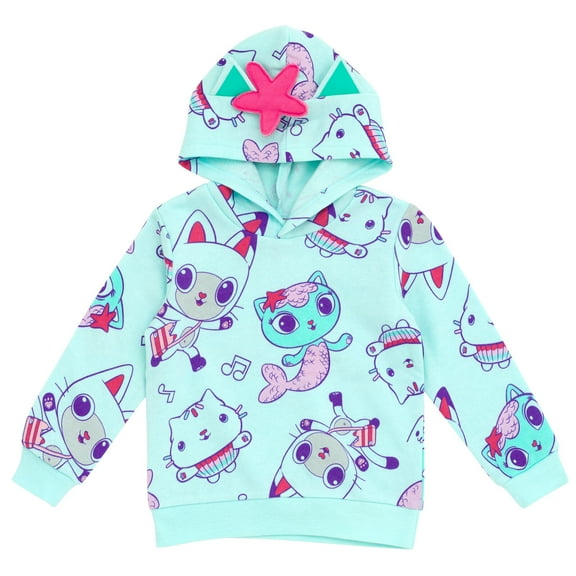 Dreamworks Gabby's Dollhouse Pandy Paws Cakey Cat MerCat Toddler Girls Fleece Pullover Hoodie Blue 2T