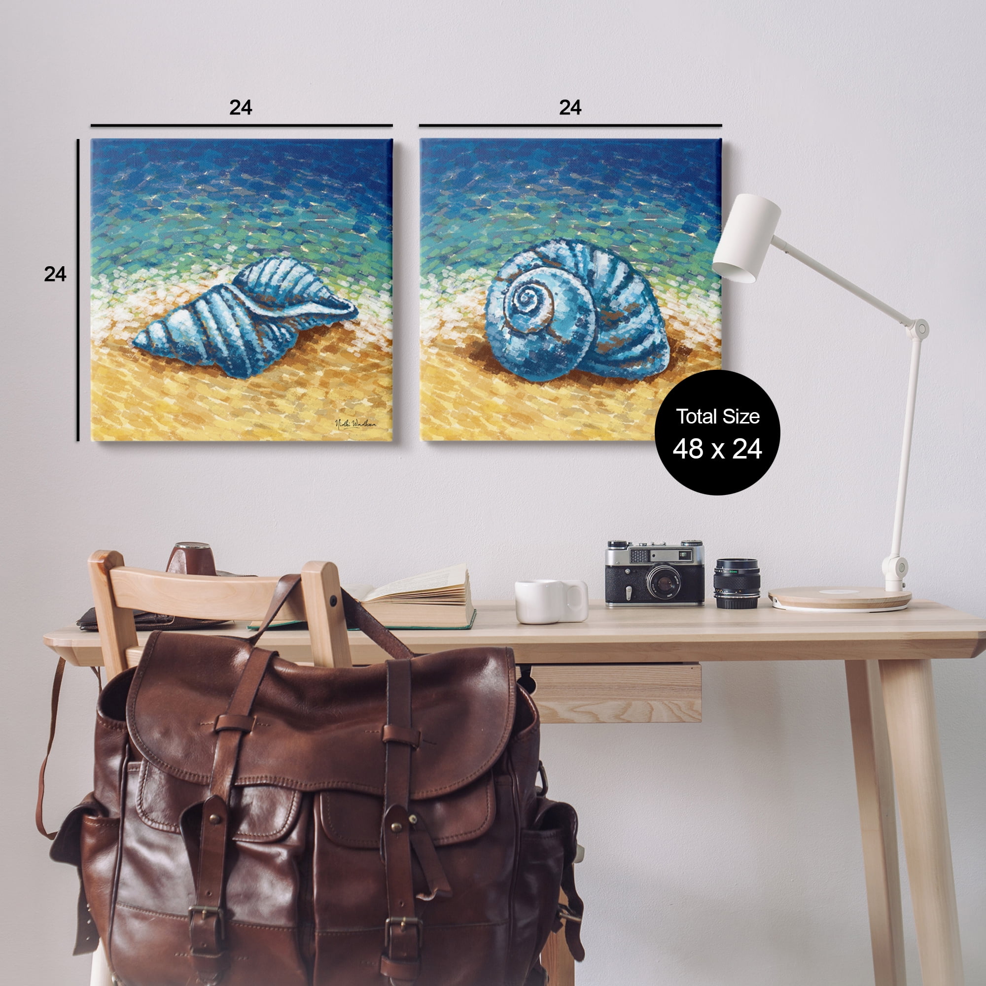 Stupell Industries Conch Shells on Shore Animals & Insects Painting Gallery Wrapped Canvas Print Wall Art, 24 x 24, Set of 2